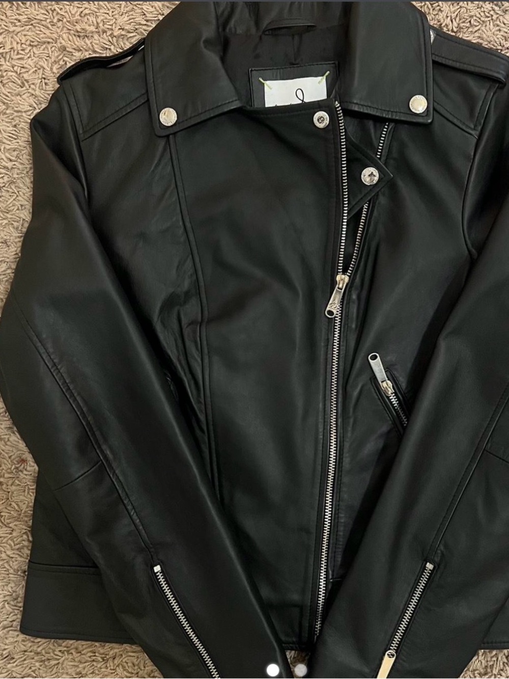 Sam Edelman Black Faux Leather Moto Jacket with Silver Hardware